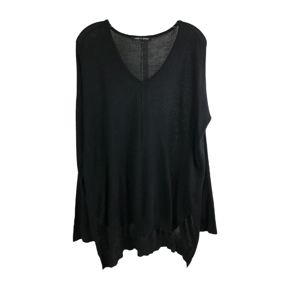 Cable & Gauge Tunic Sweater Womens Sz L Black Knit V-Neck Lightweight MInimalist